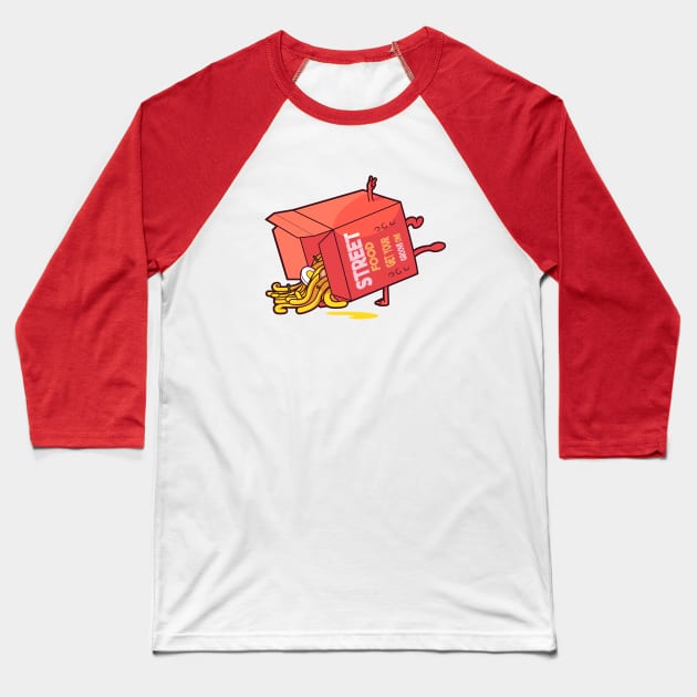 Breakdancing Takeout Box // Funny Street Food Cartoon Baseball T-Shirt by SLAG_Creative